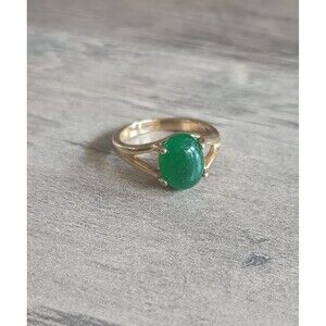 JC Genuine Jade Cabochon Ring 14kt Gold Plate Band Sz 6 Total Weight 2.57 Grams